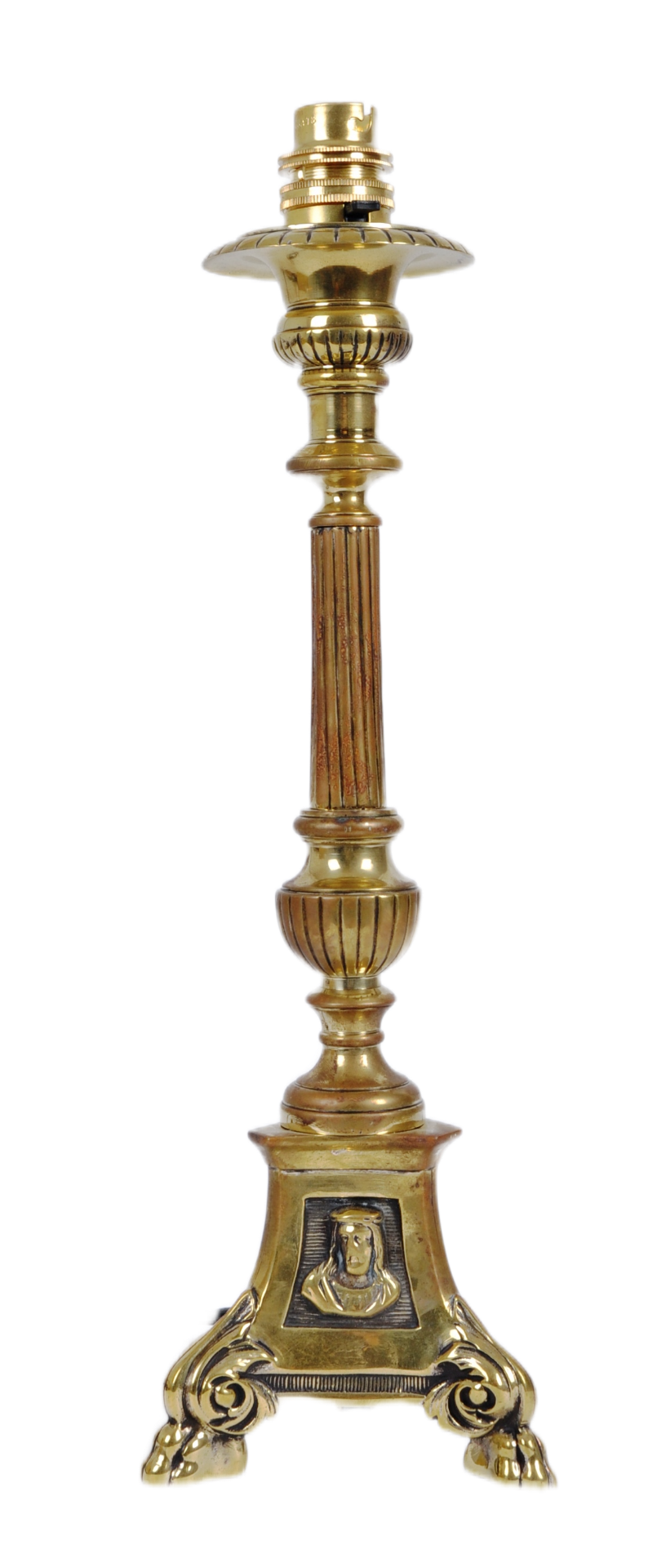 EARLY 20TH CENTURY POLISHED BRASS REEDED COLUMN LAMP