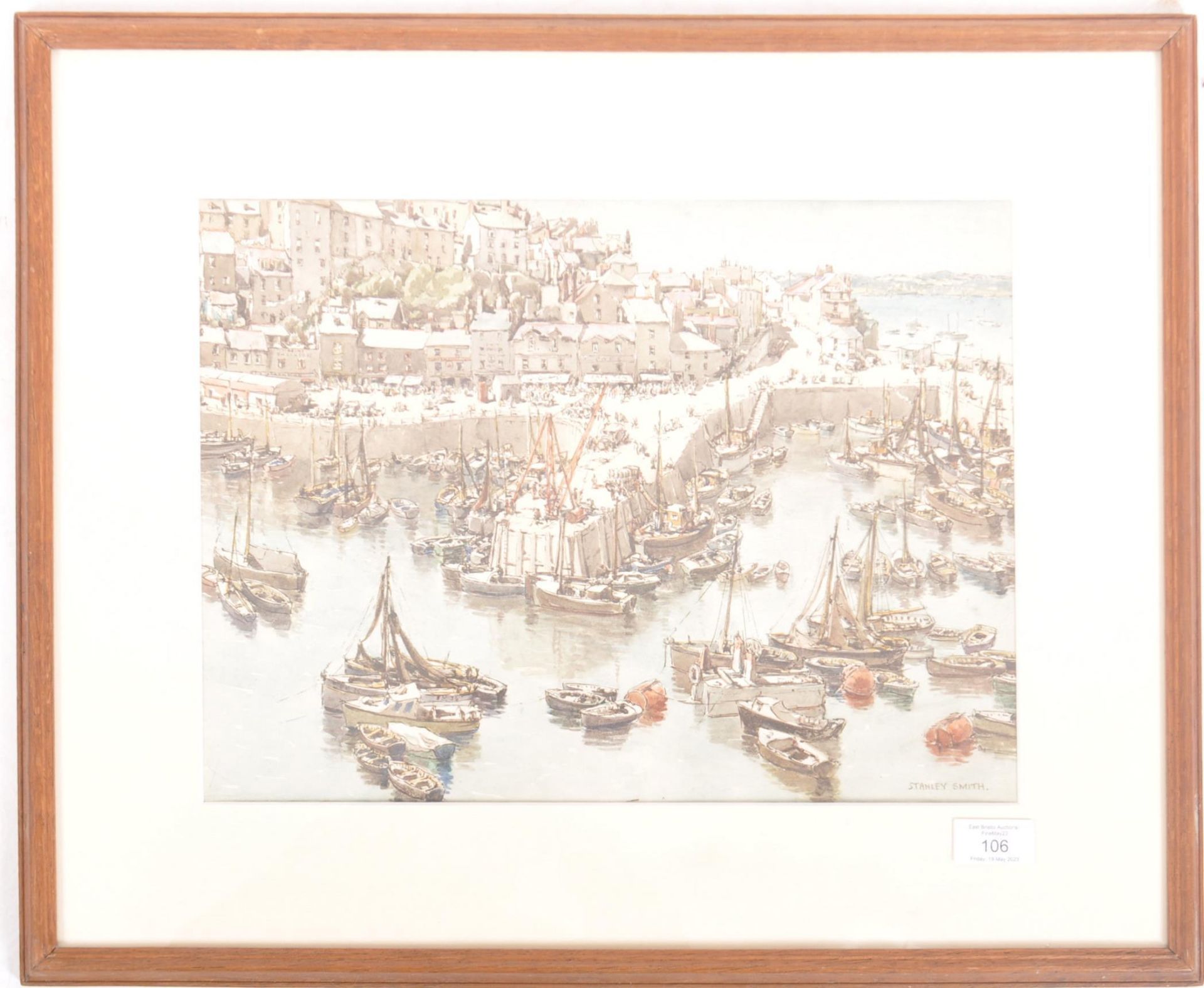 STANLEY SMITH - 20TH CENTURY WATERCOLOUR OF HARBOUR SCENE