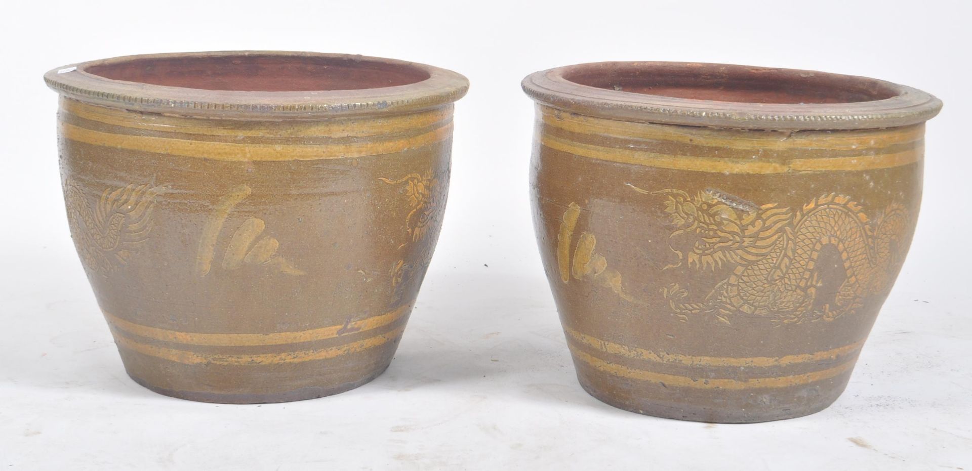 PAIR OF DRAGON EGG CHINESE ASIATIC POT CRATES - PLANTERS - Image 4 of 4