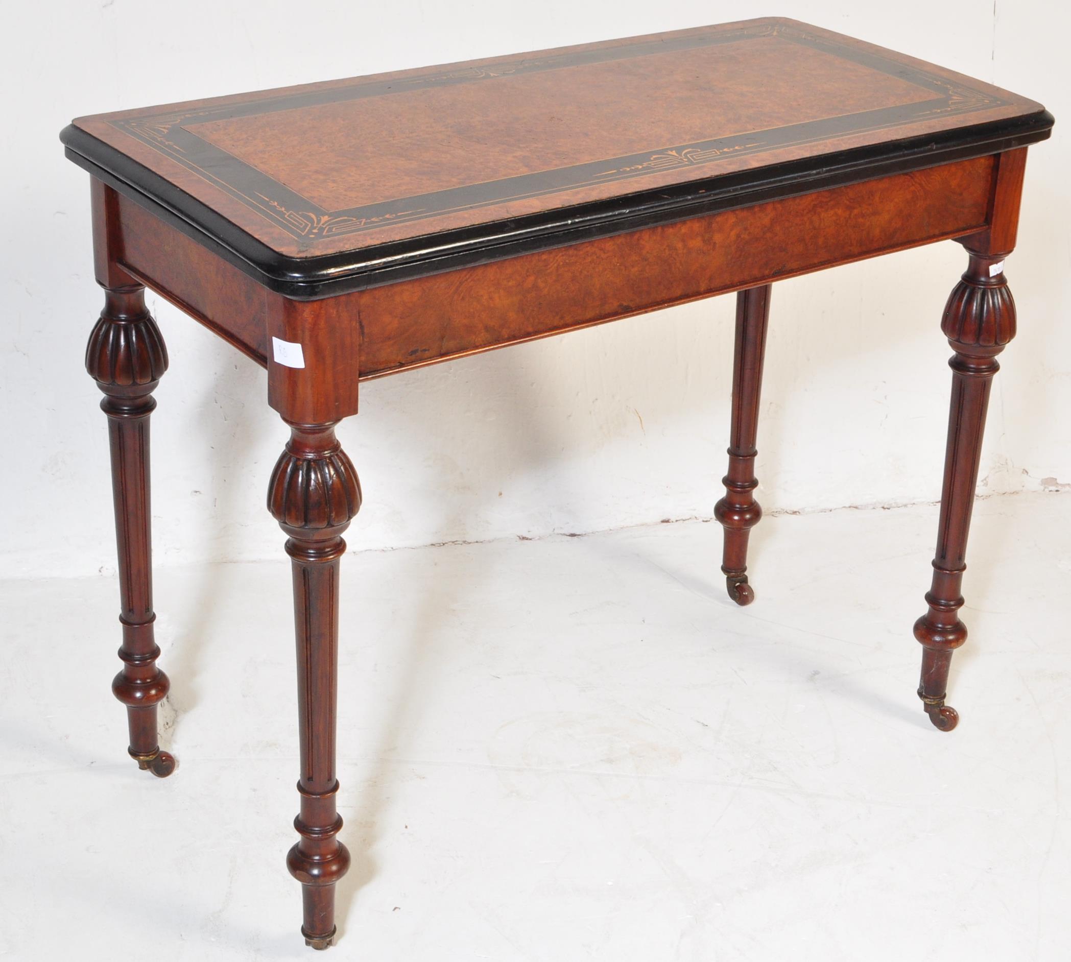 19TH CENTURY AMBOYNA AESTHETIC MOVEMENT CARD TABLE - Image 2 of 5
