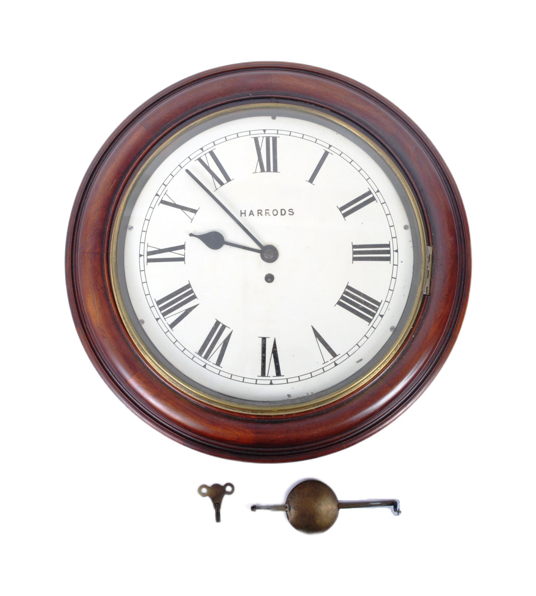 19TH CENTURY HARRODS MAHOGANY CASED STATION CLOCK