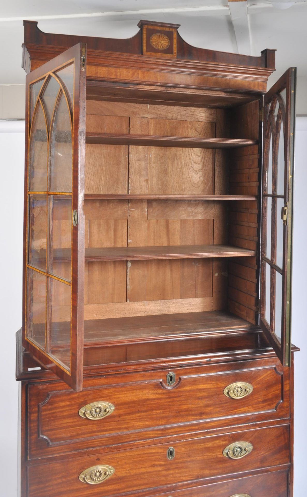 GEORGE III FLAME MAHOGANY SECRETAIRE BUREAU BOOKCASE - Image 5 of 11