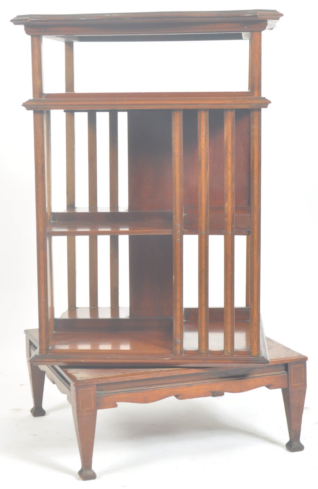 EDWARDIAN MAHOGANY & MARQUETRY INLAID REVOLVING BOOKCASE - Image 4 of 10