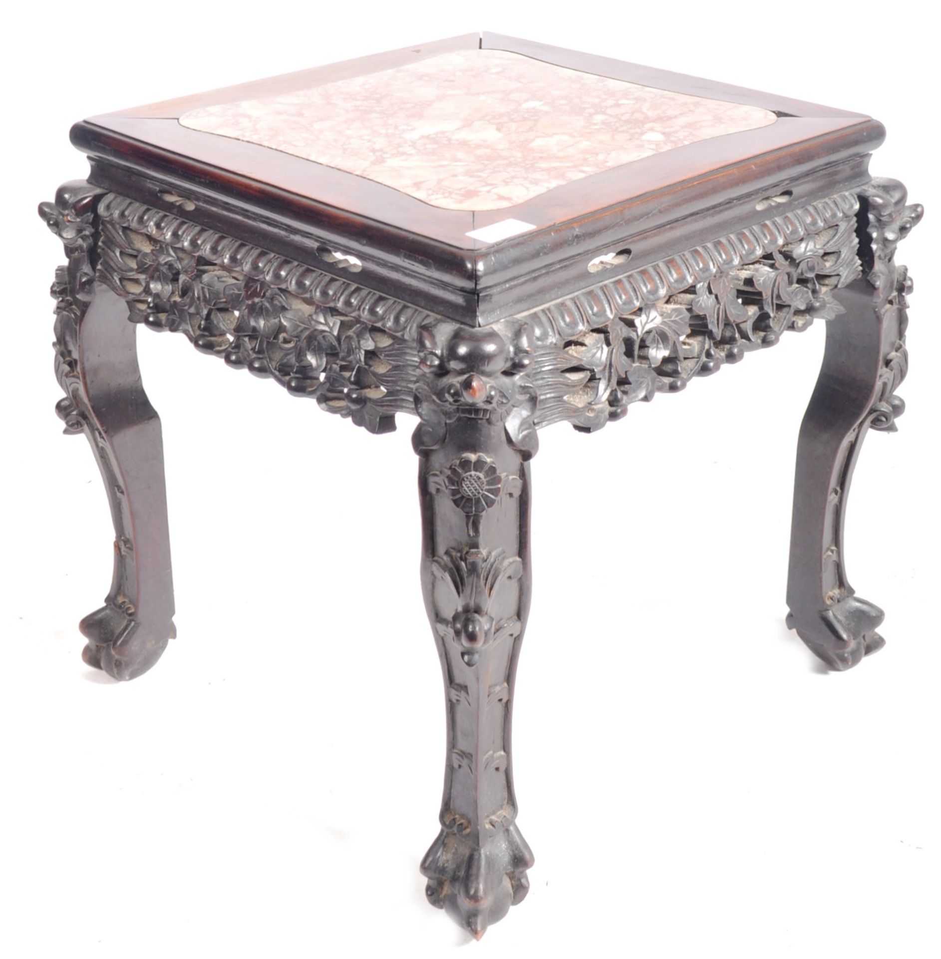19TH CENTURY CHINESE MARBLE & HARDWOOD PLANT STAND TABLE