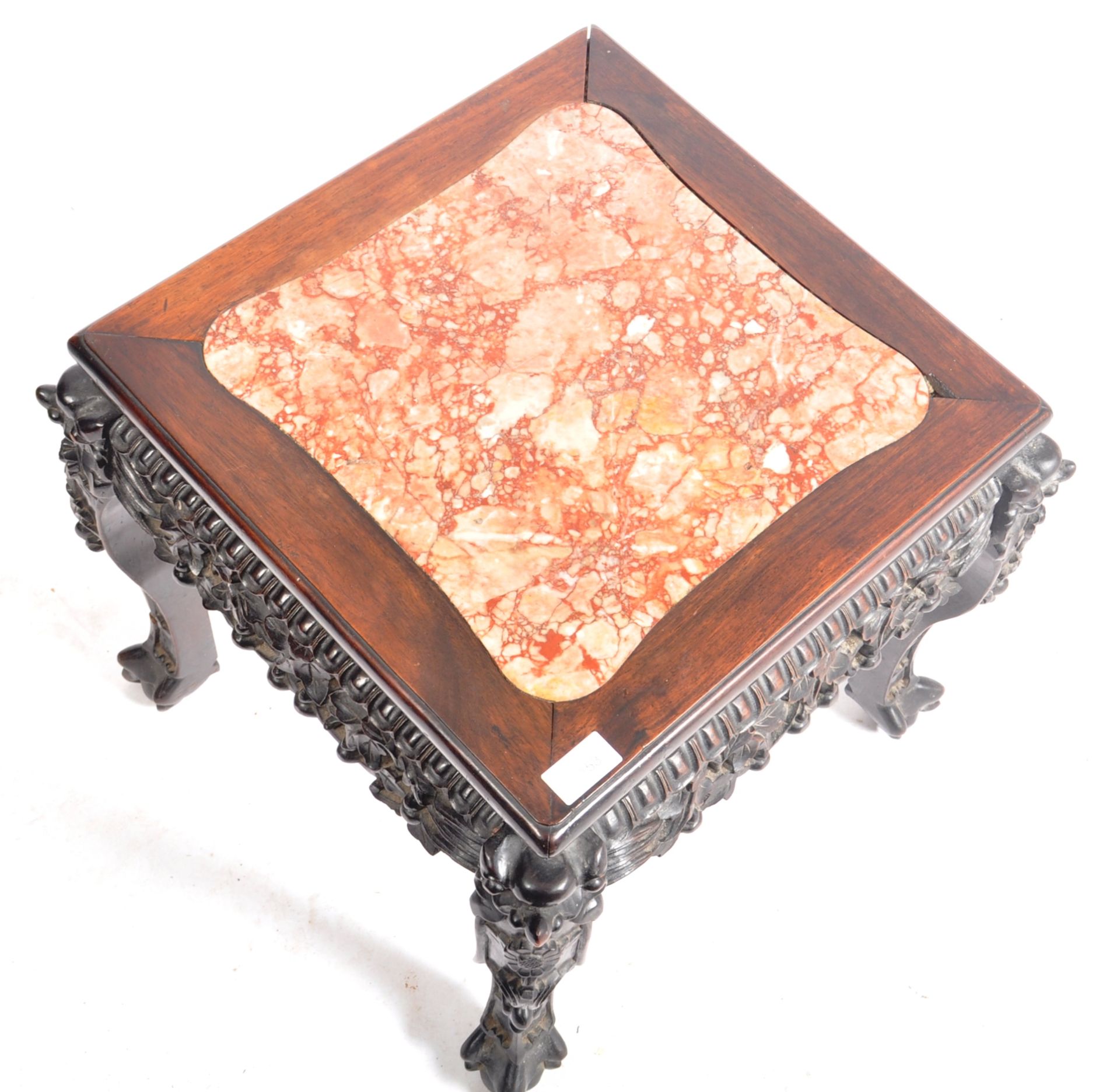 19TH CENTURY CHINESE MARBLE & HARDWOOD PLANT STAND TABLE - Image 2 of 6