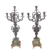 PAIR 19TH CENTURY GREEN MARBLE GRAND TOUR CANDELABRA