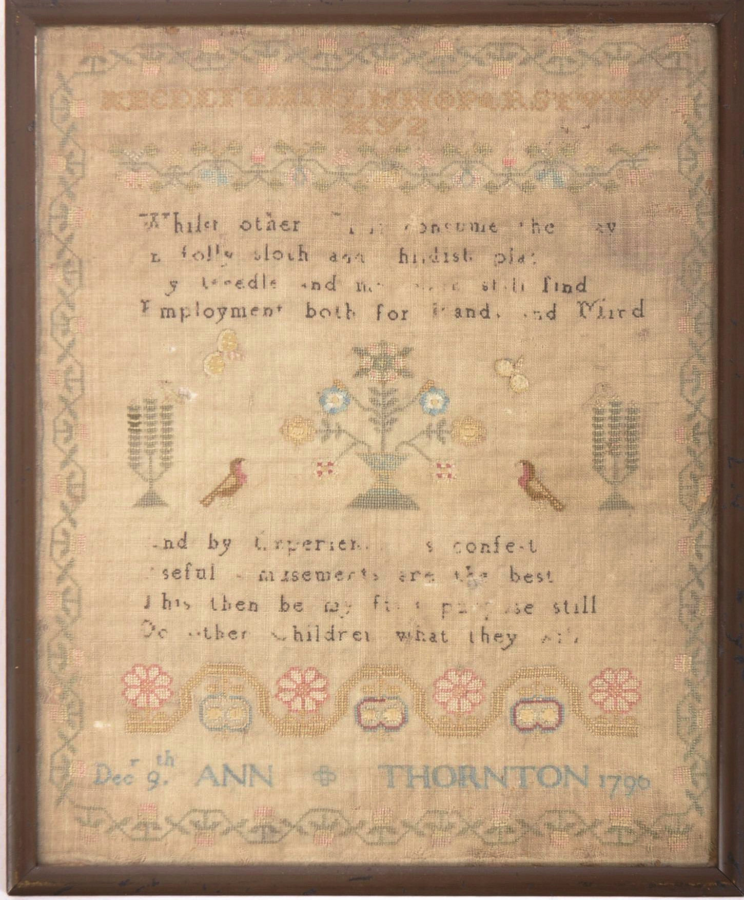 1790 18TH CENTURY NEEDLEPOINT SAMPLER - ANN THORNTON