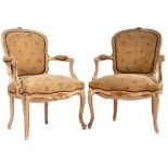 PAIR 19TH CENTURY FRENCH PAINTED WALNUT FAUTEUILS - CHAIRS