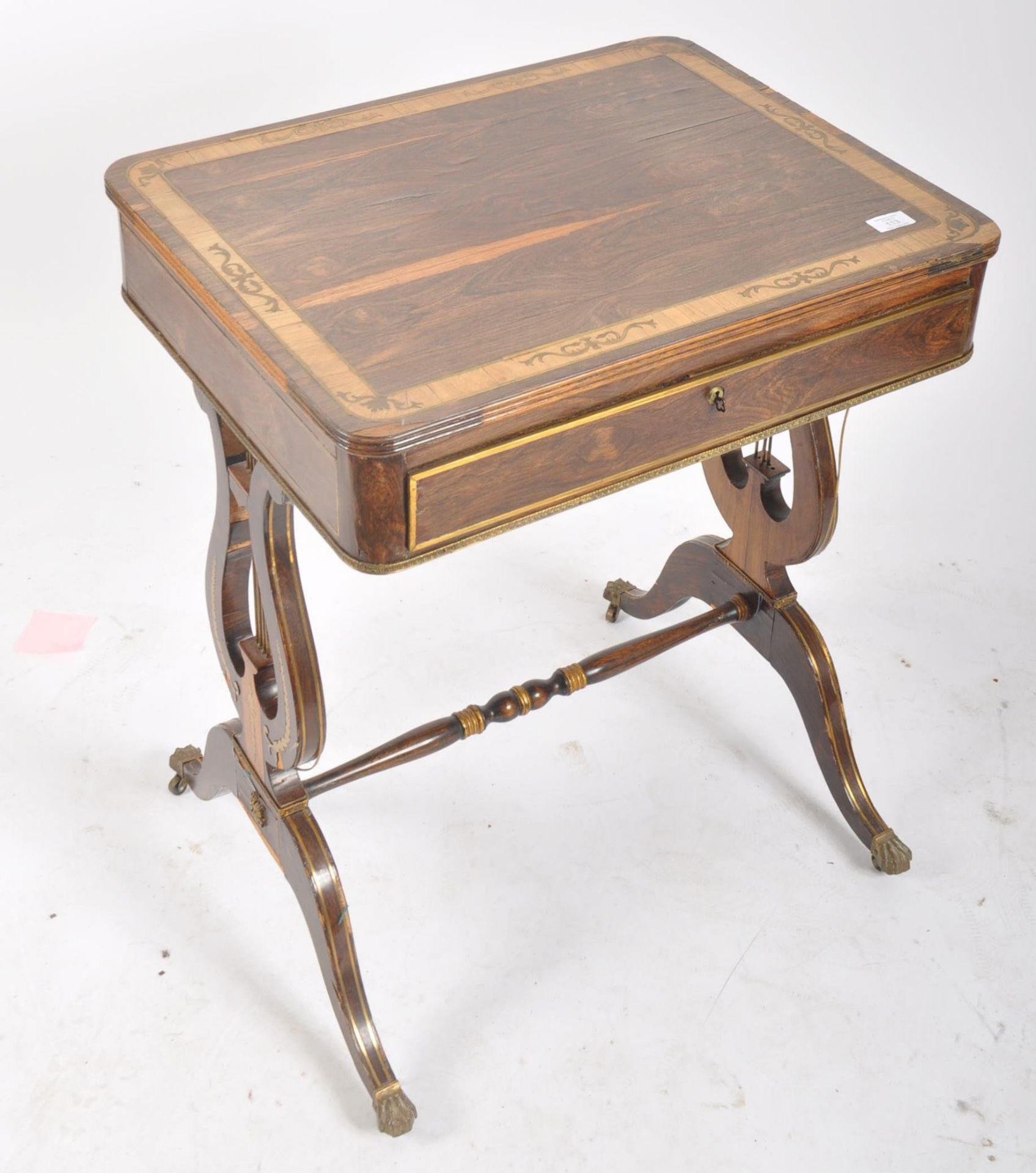 19TH CENTURY LADIES ROSEWOOD & BRASS INLAID WRITING TABLE - Image 2 of 10