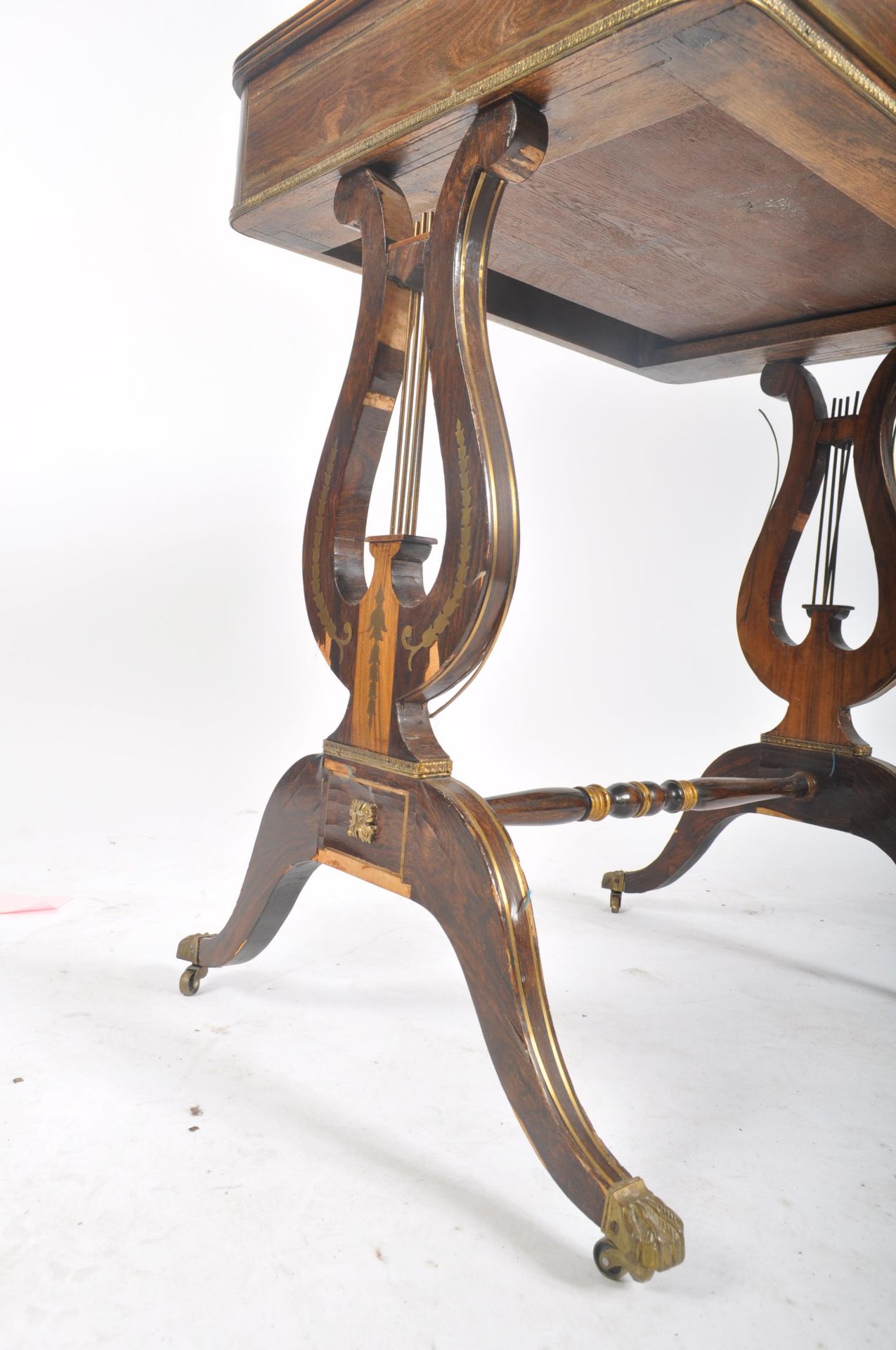 19TH CENTURY LADIES ROSEWOOD & BRASS INLAID WRITING TABLE - Image 8 of 10