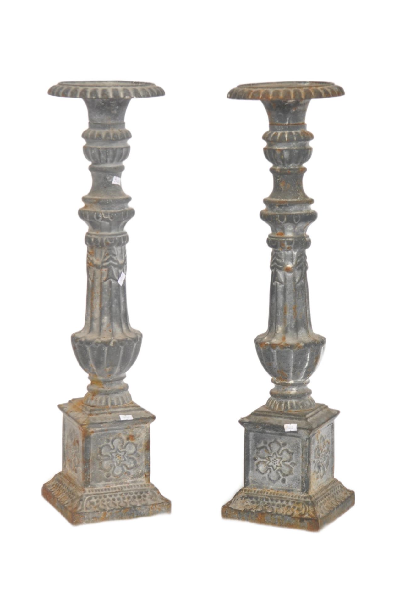 LARGE PAIR 19TH CENTURY IRON FLOORSTANDING CANDLESTICKS