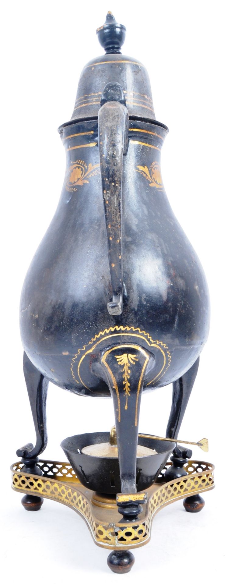 19TH CENTURY BLACK LACQUERED COFFEE POT ON STAND - Image 3 of 6