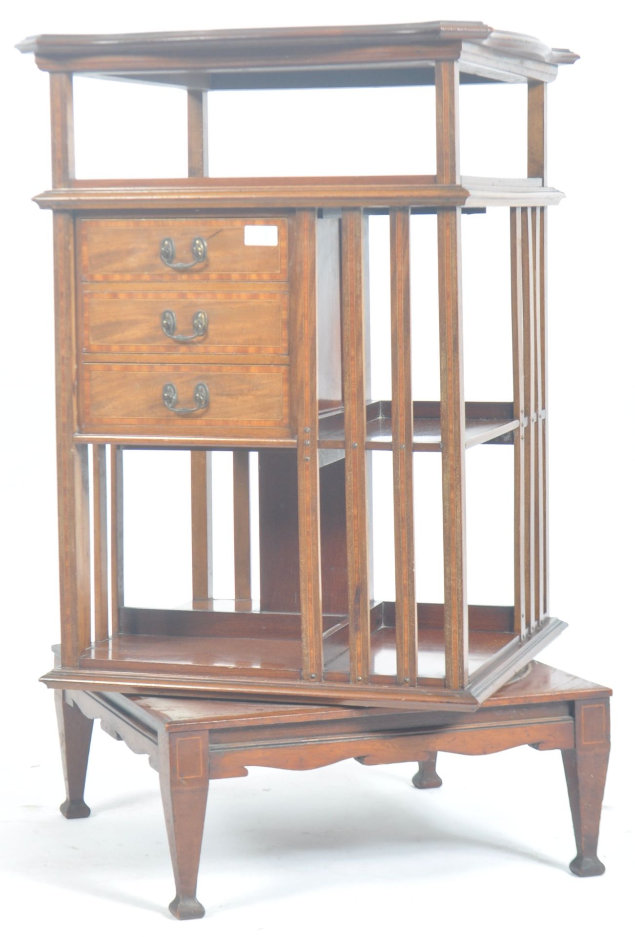 EDWARDIAN MAHOGANY & MARQUETRY INLAID REVOLVING BOOKCASE - Image 2 of 10