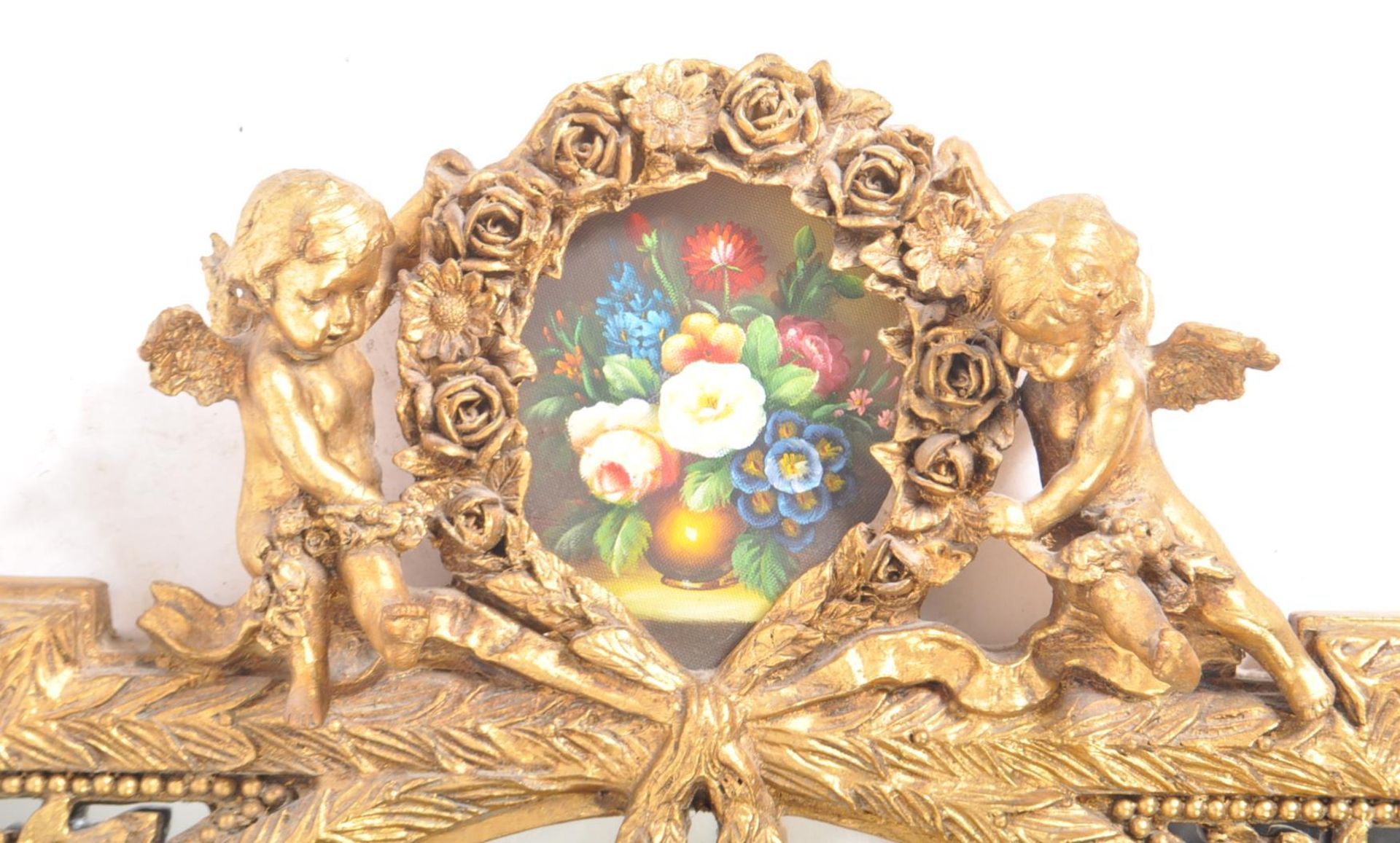 19TH CENTURY FRENCH GILT GESSO GARLAND PUTTI SWAG MIRROR - Image 5 of 7