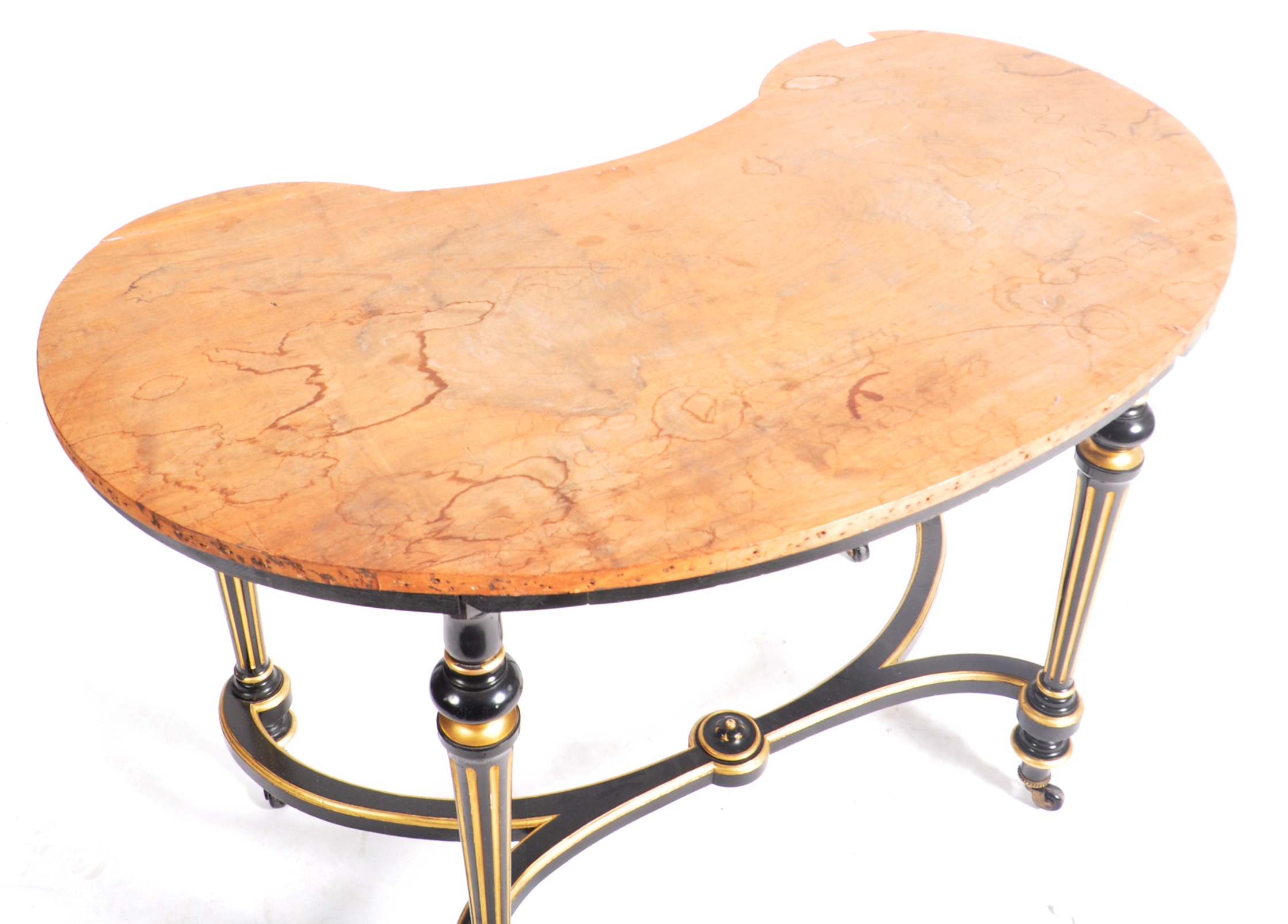 19TH CENTURY EMPIRE KIDNEY SHAPED WRITING TABLE DESK - Image 3 of 6