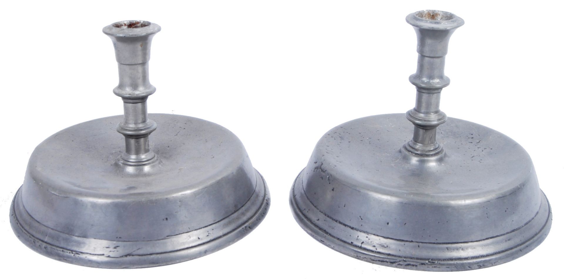 PAIR ANTIQUE STYLE PEWTER CANDLESTICKS IN THE DUTCH TASTE