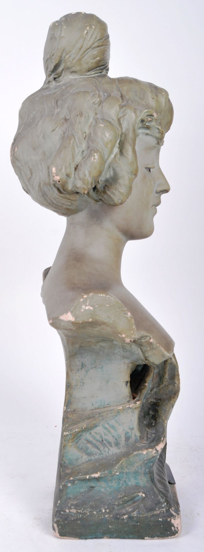 ART NOUVEAU CIRCA 1910 FRENCH PAINTED CHALK BUST STATUE - Image 2 of 6