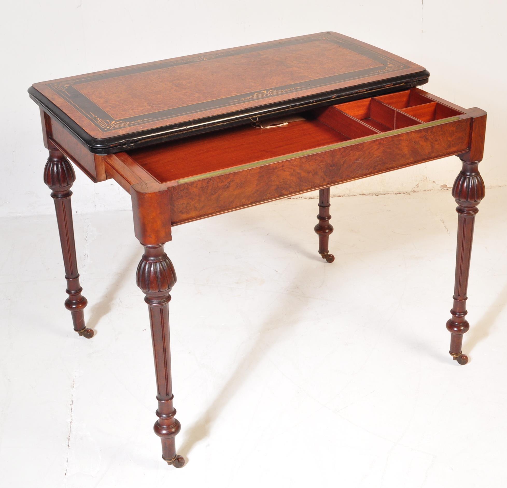 19TH CENTURY AMBOYNA AESTHETIC MOVEMENT CARD TABLE - Image 4 of 5