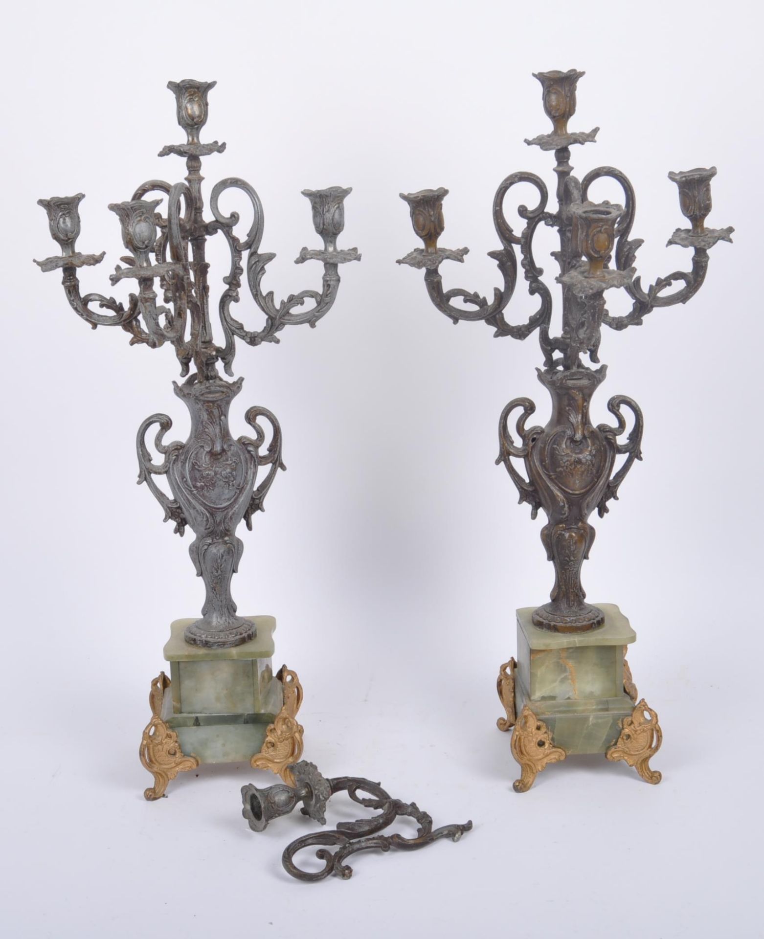 PAIR 19TH CENTURY GREEN MARBLE GRAND TOUR CANDELABRA - Image 2 of 9