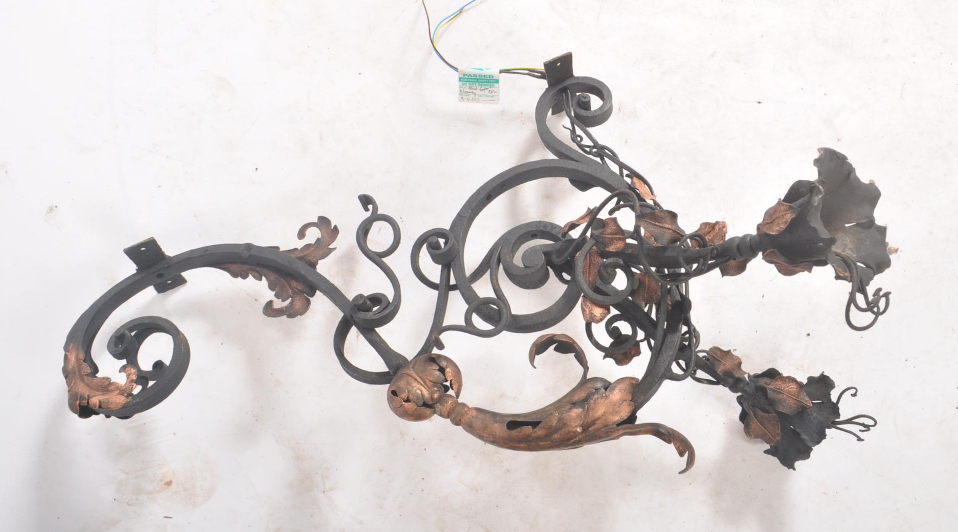PAIR OF ARTS & CRAFTS MANNER WROUGHT IRON & COPPER WALL LIGHTS - Image 6 of 8