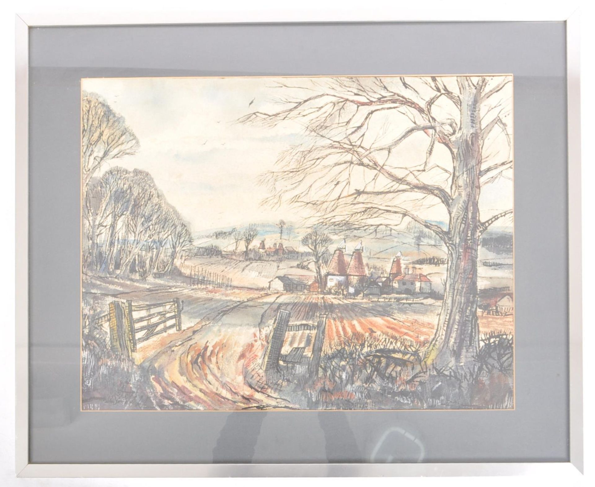 ROWLAND SUDDERBY - MIDCENTURY WATERCOLOUR OF AN ENGLISH FIELD