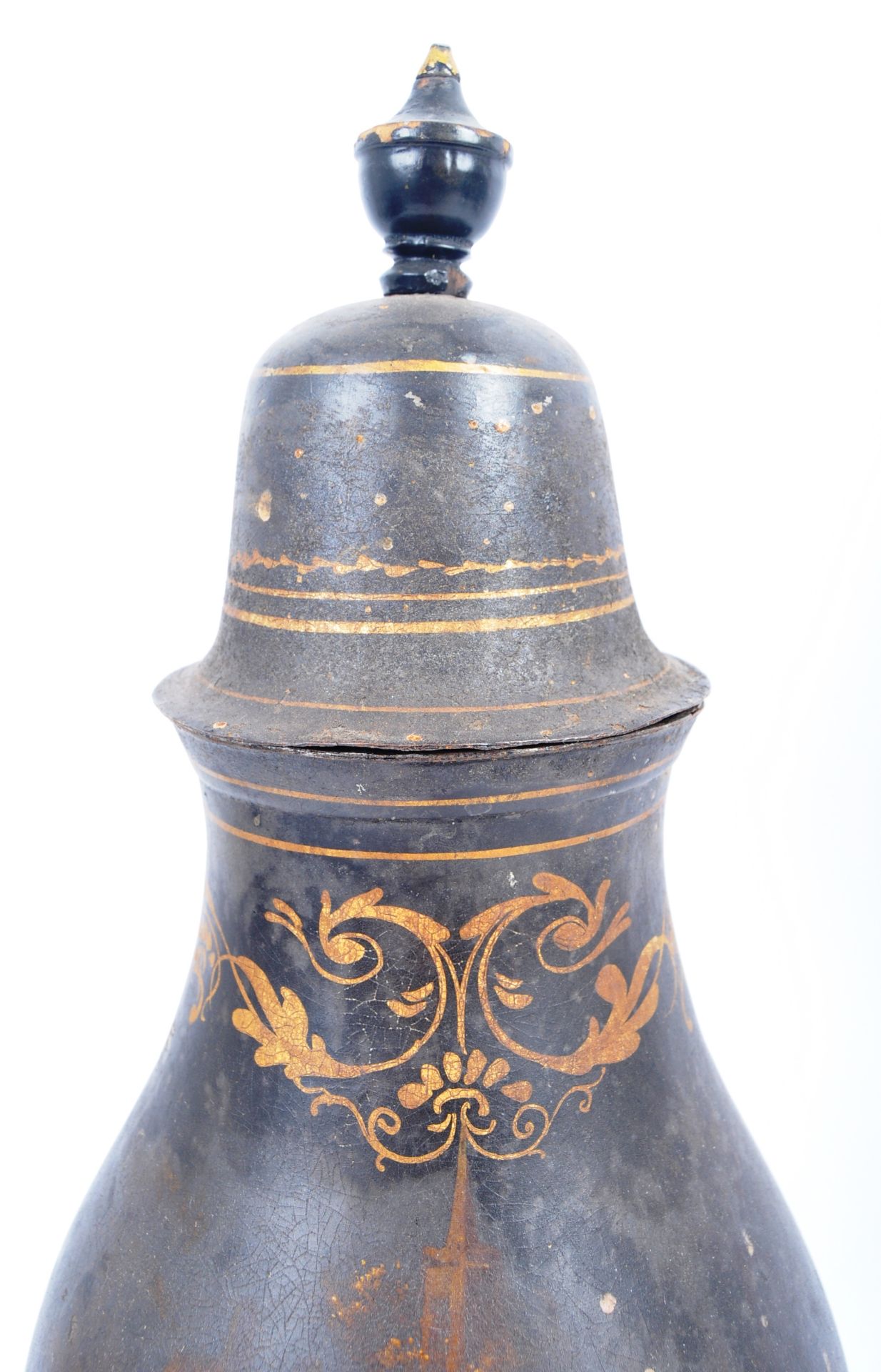 19TH CENTURY BLACK LACQUERED COFFEE POT ON STAND - Image 5 of 6