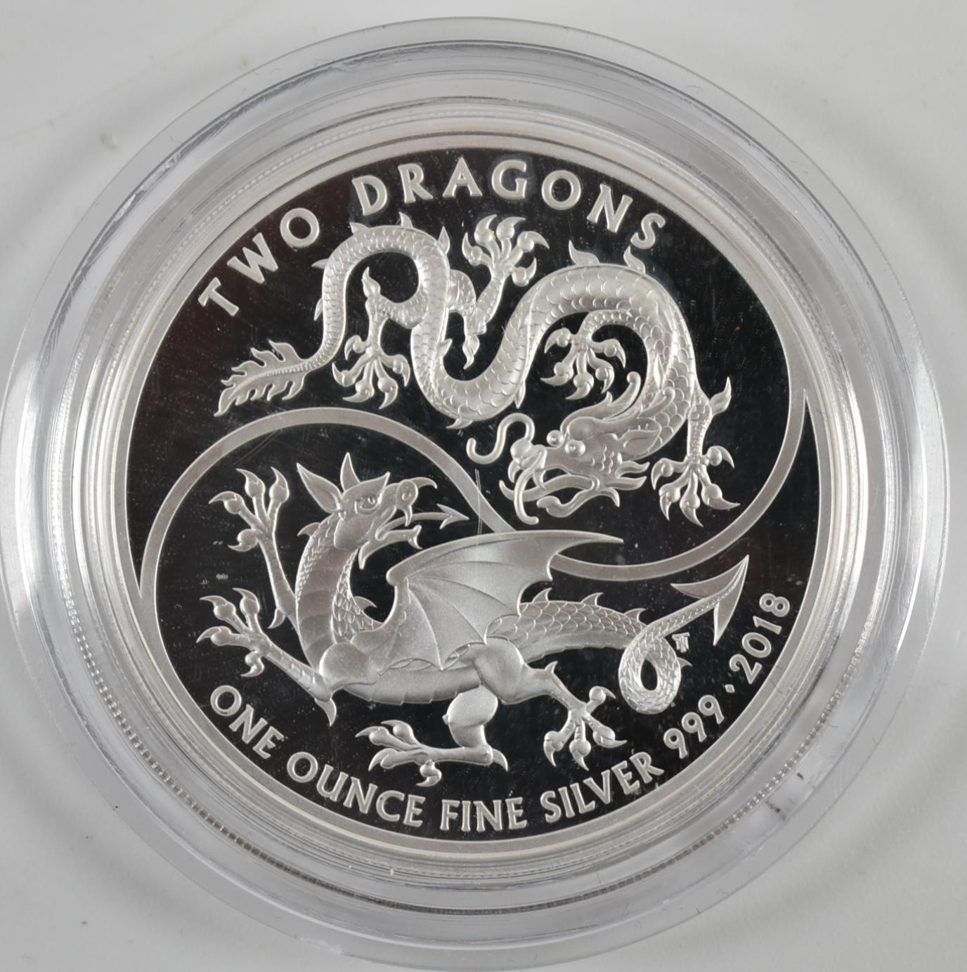 UK ROYAL MINT 2018 1OZ FINE SILVER PROOF 'THE TWO DRAGONS' COIN - Image 3 of 4