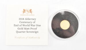 A 2018 ALDERNEY CENTENARY END OF WWI 22CT MATT QUARTER SOVEREIGN