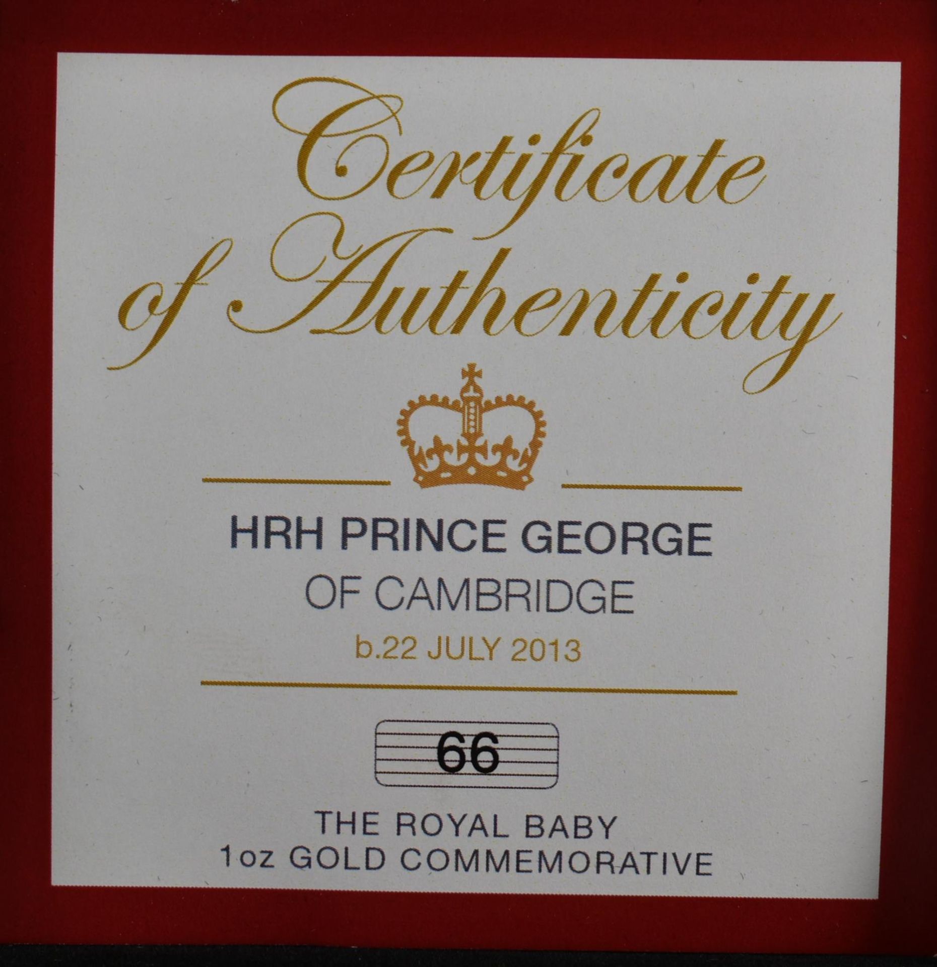 22CT GOLD 34G BIRTH OF PRINCE GEORGE MEDALLION COIN - Bild 7 aus 7