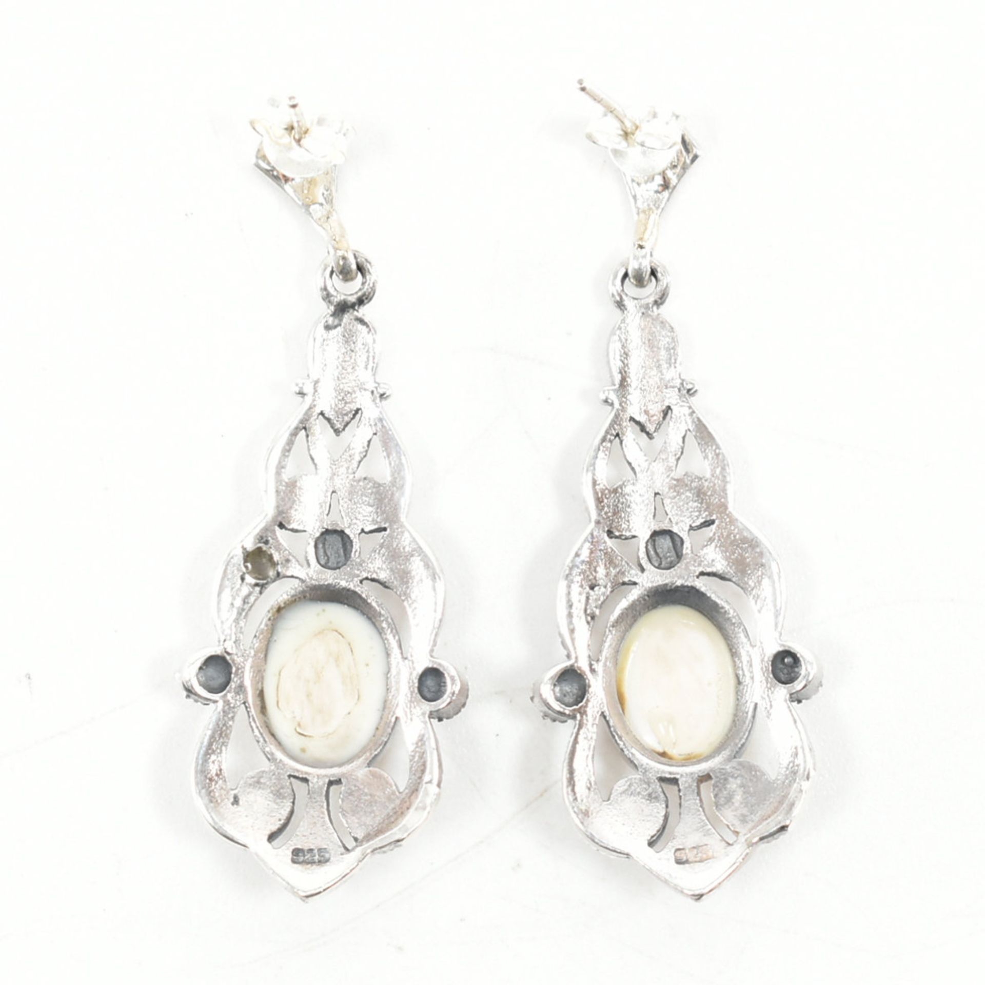 925 SILVER OPALITE & MARCASITE STUD DROP EARRINGS - Image 4 of 5