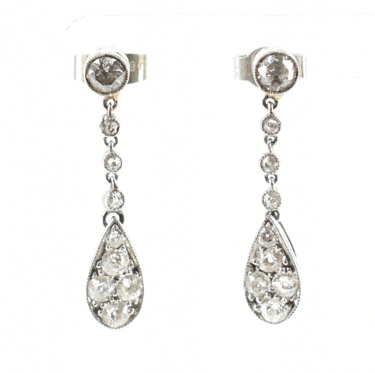 PAIR OF 1920S WHITE GOLD & DIAMOND EARRINGS