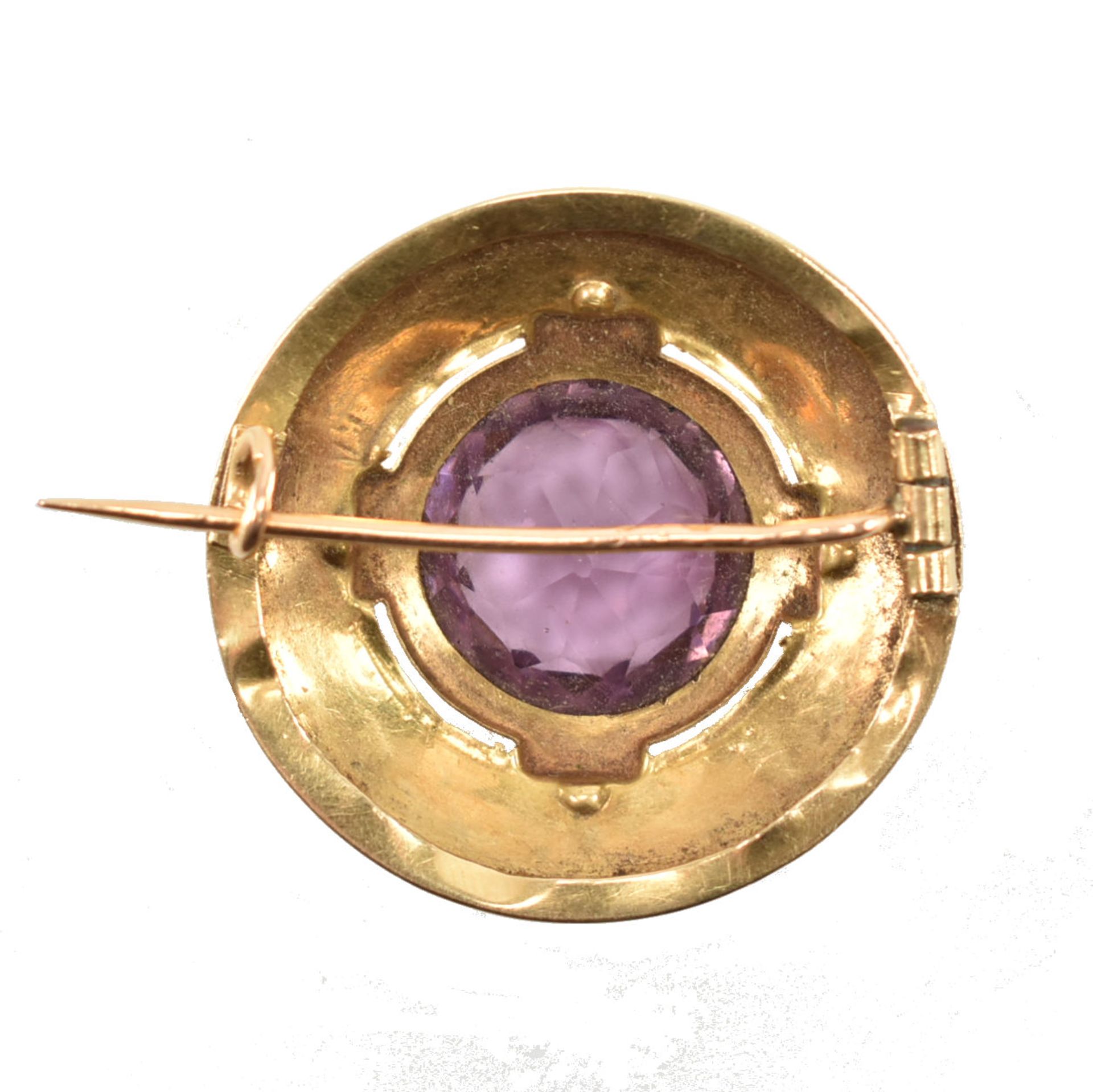 FRENCH ANTIQUE 18CT GOLD & PURPLE STONE BROOCH - Bild 2 aus 8