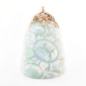 14CT GOLD MOUNTED CARVED JADE PENDANT