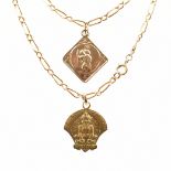 VINTAGE GOLD NECKLACE CHAIN WITH 2 GOLD PENDANTS