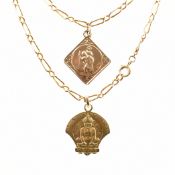 VINTAGE GOLD NECKLACE CHAIN WITH 2 GOLD PENDANTS