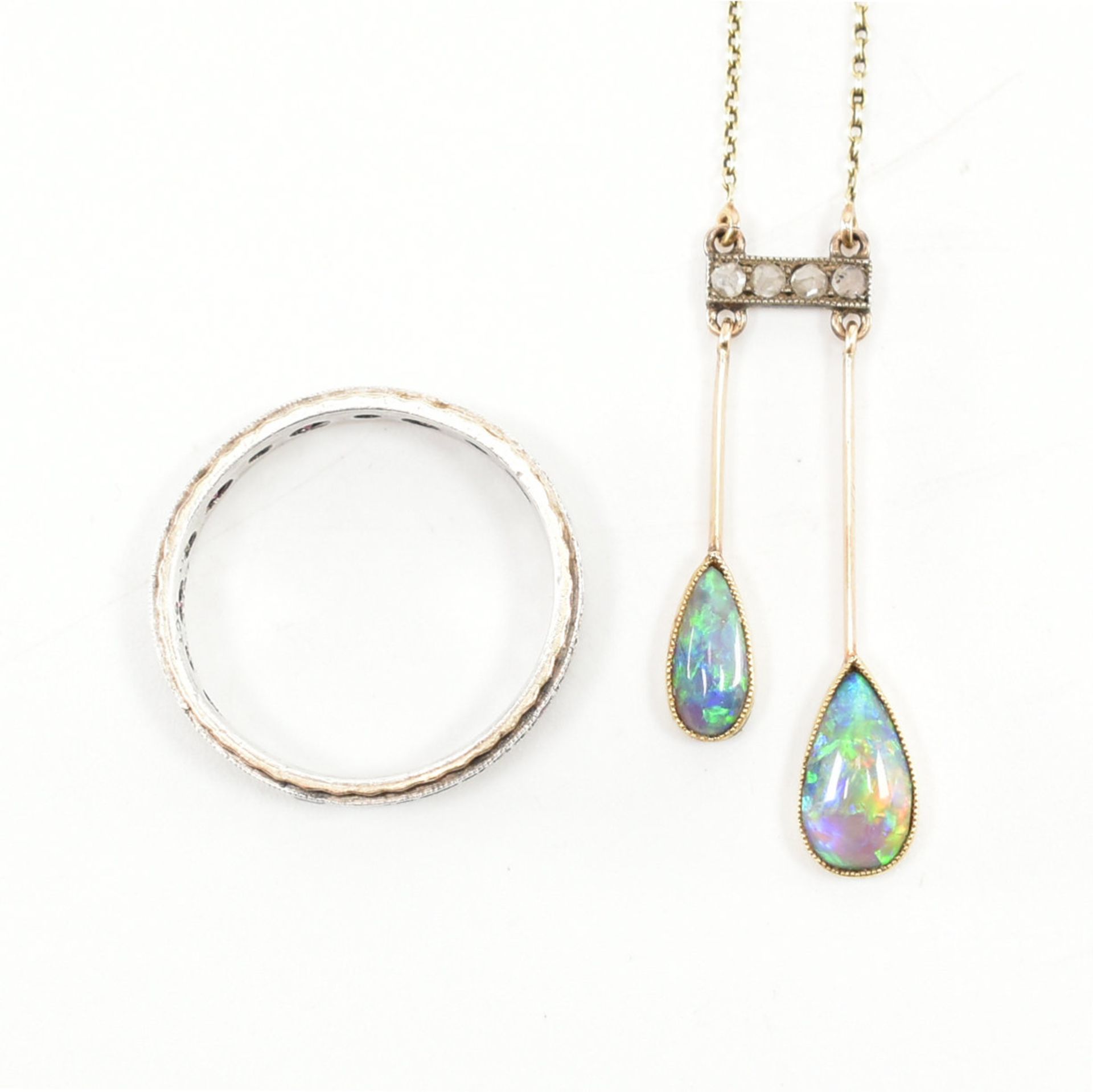 1920S OPAL & DIAMOND NEGLIGEE PENDANT & 9CT GOLD ETERNITY RING - Image 2 of 5