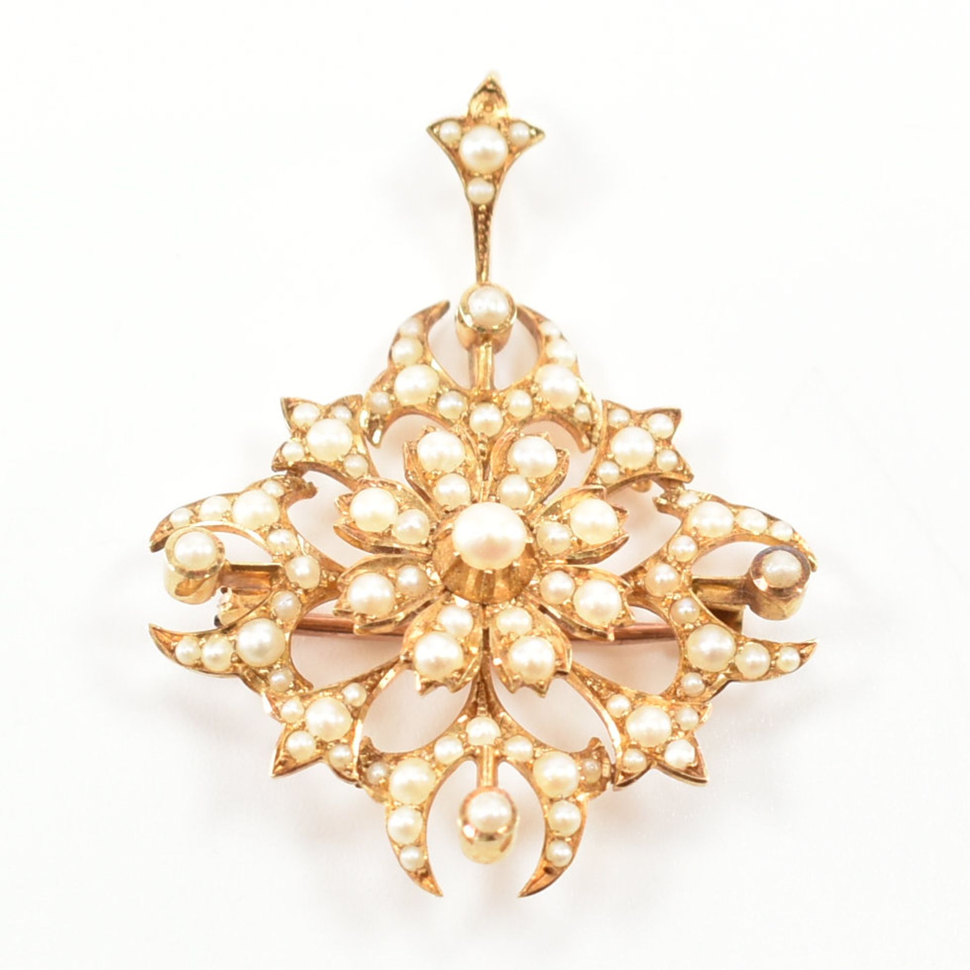 VICTORIAN 15CT GOLD & SEED PEARL PENDANT BROOCH - Image 2 of 6