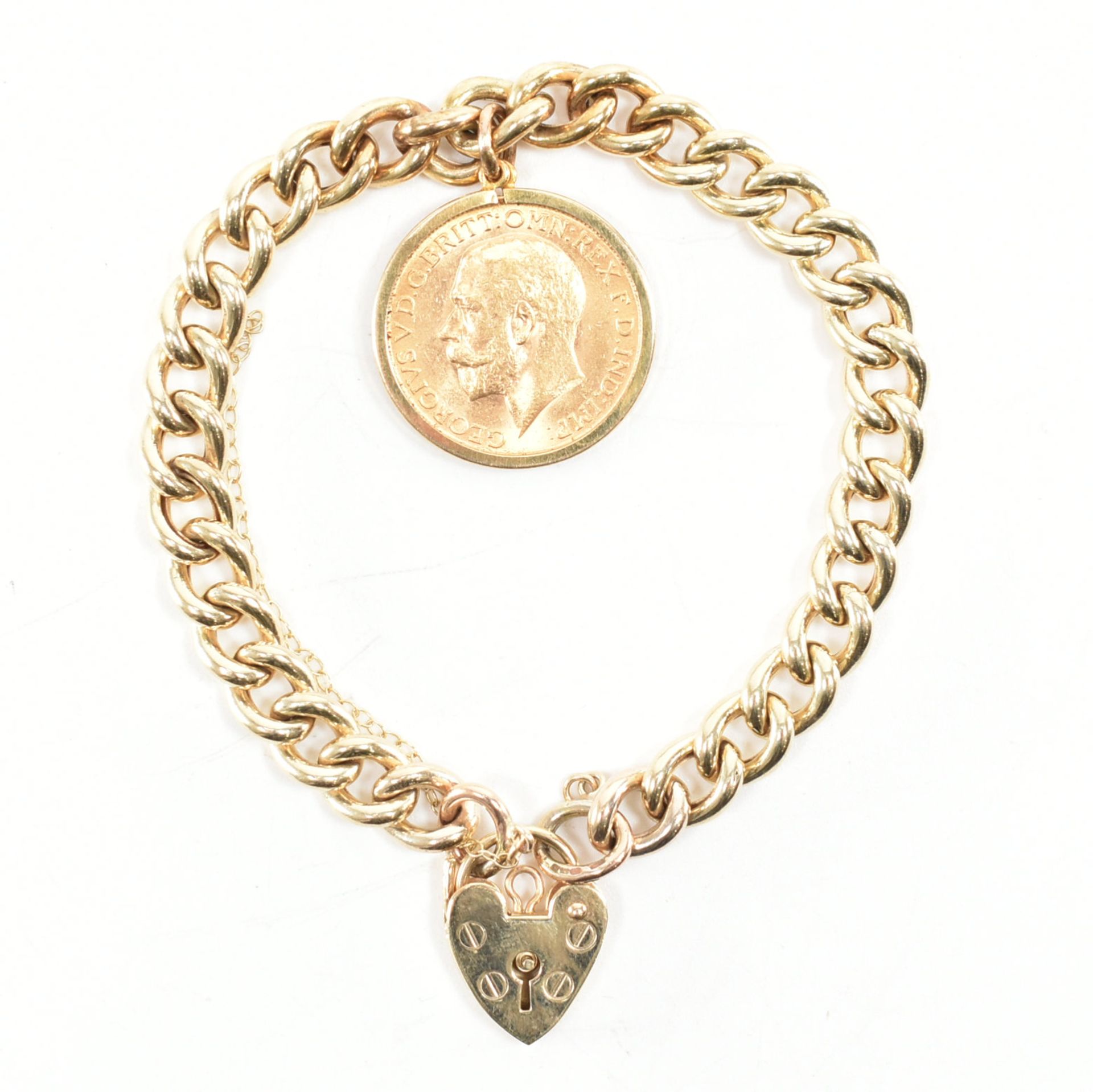 1912 SOVEREIGN COIN CHARM & HALLMARKED 9CT GOLD CHAIN BRACELET