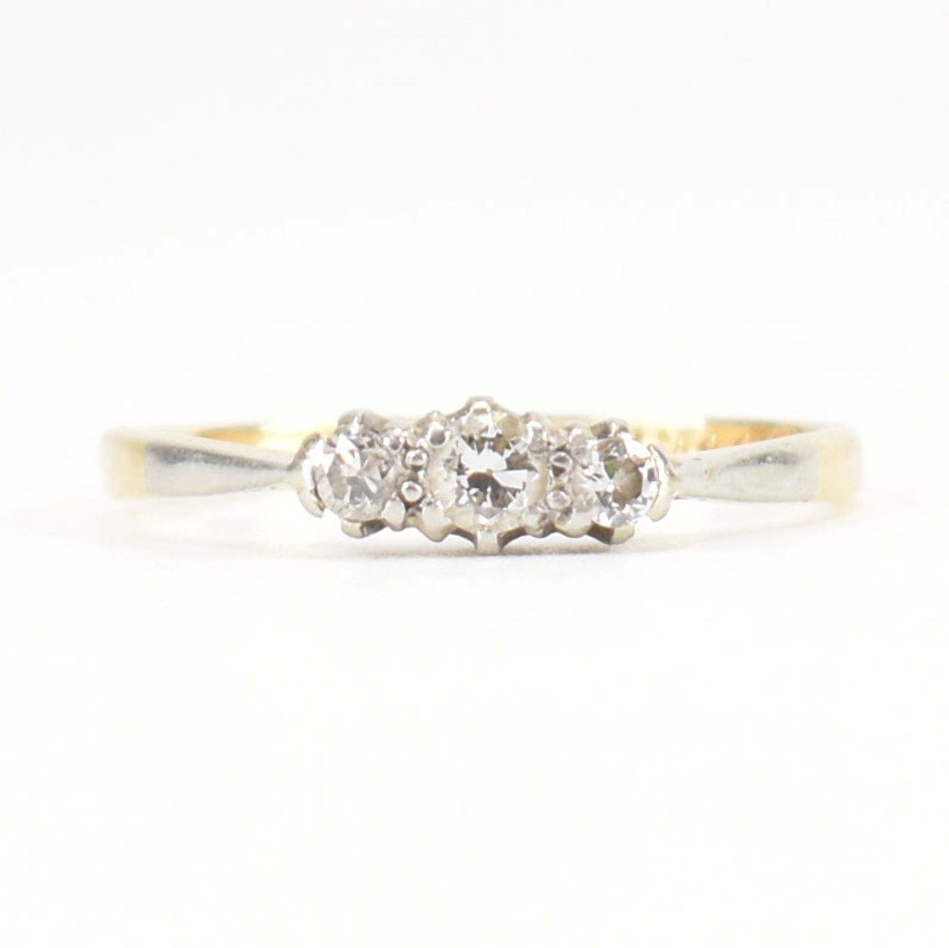 18CT GOLD PLAT & DIAMOND THREE STONE RING