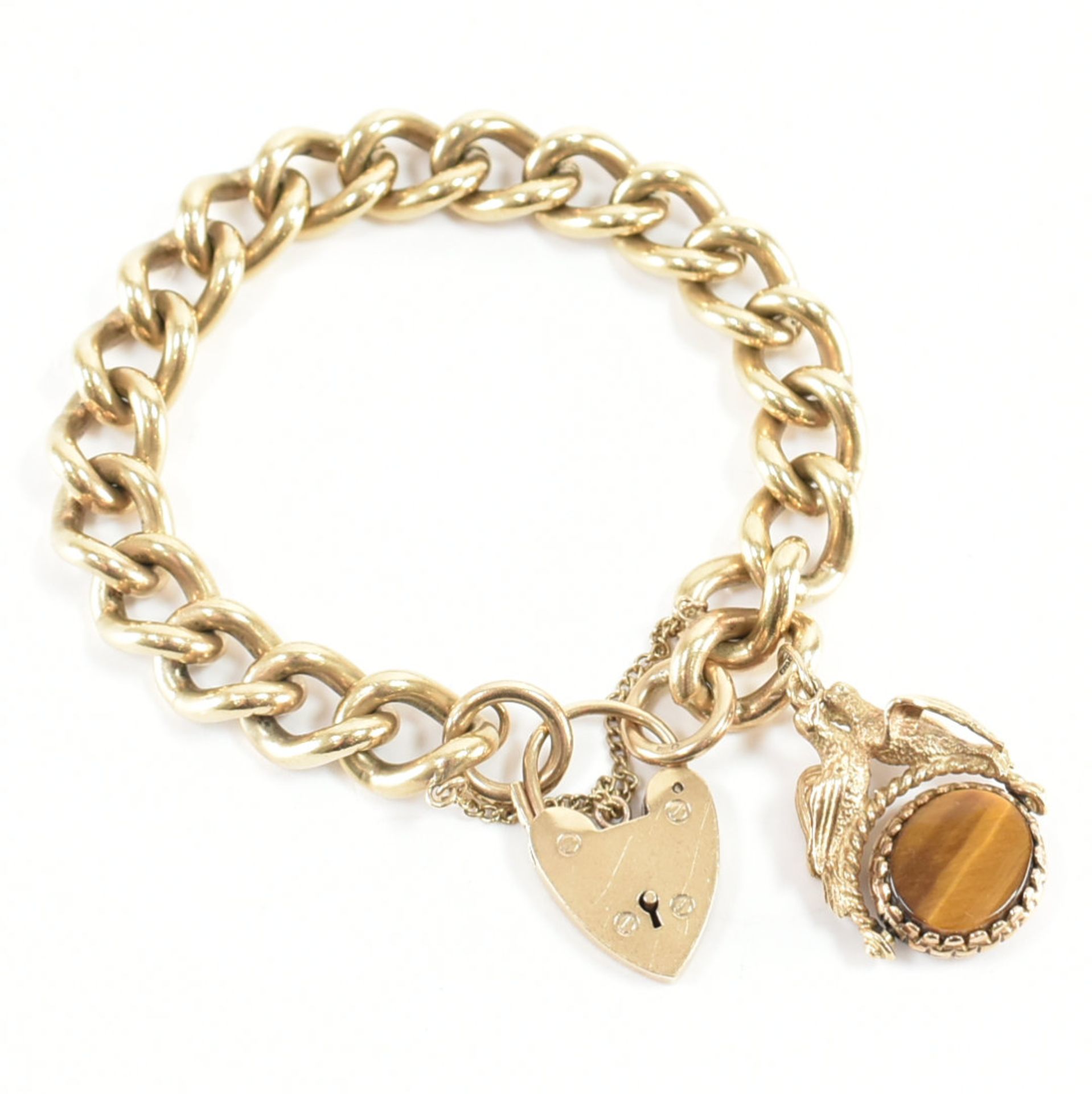 HALLMARKED 9CT GOLD HEART PADLOCK CHARM BRACELET