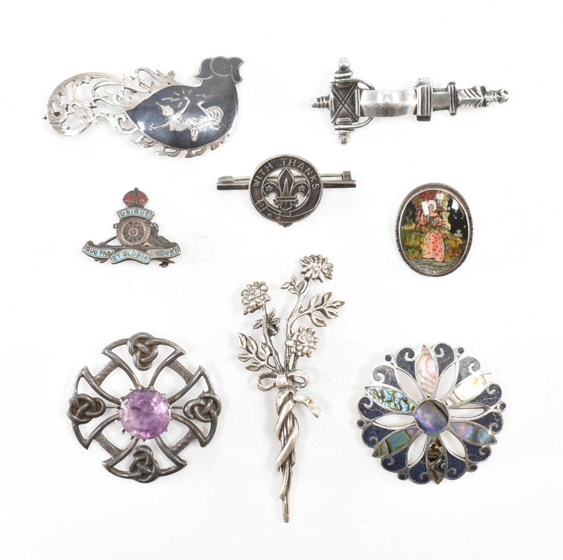 COLLECTION OF ASSORTED SILVER BROOCH PINS