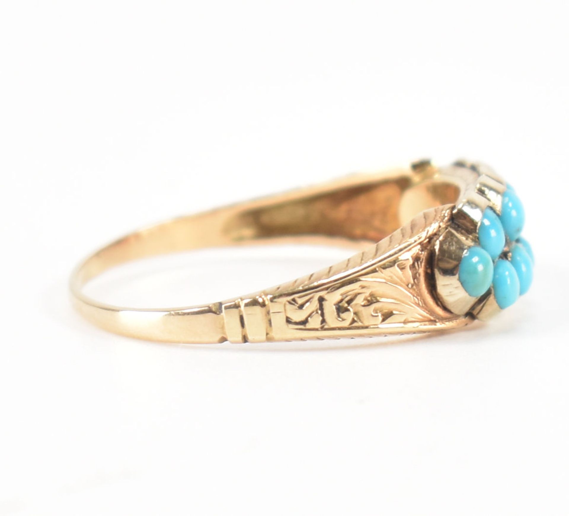 ANTIQUE GOLD & TURQUOISE GYPSY CLUSTER RING - Image 6 of 8