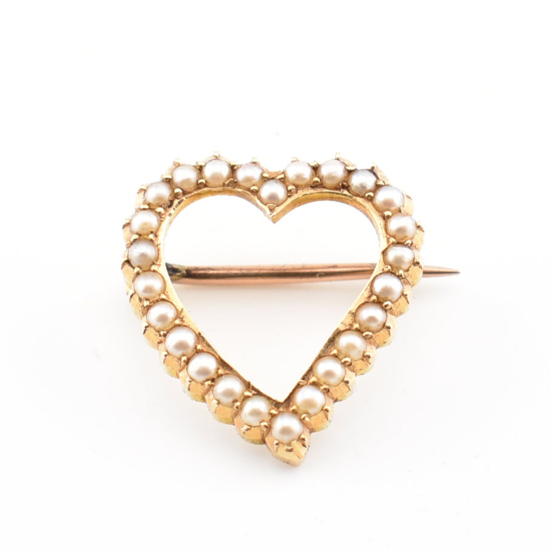 VINTAGE GOLD & PEARL HEART BROOCH PIN - Image 2 of 4