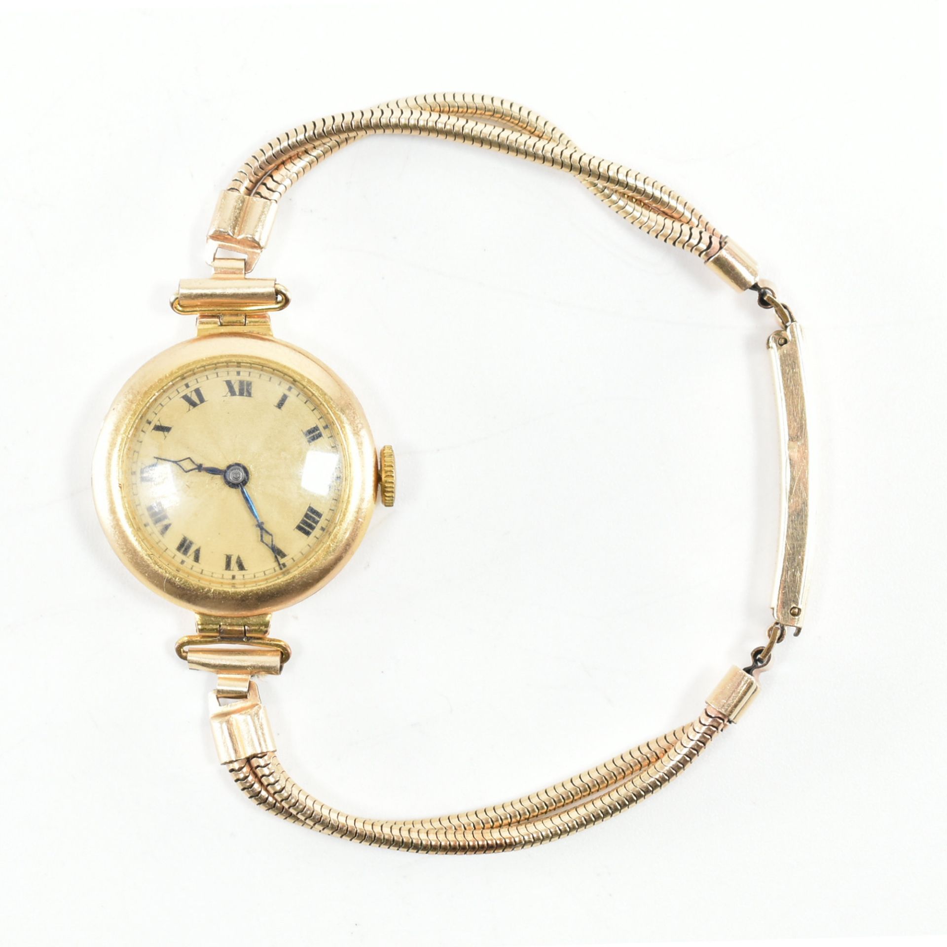 1920 HALLMARKED 9CT GOLD WATCH ON PLATED STRAP