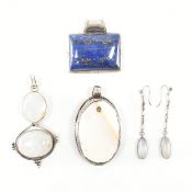 COLLECTION OF ASSORTED SILVER NECKLACE PENDANTS & PAIR OF EARRINGS