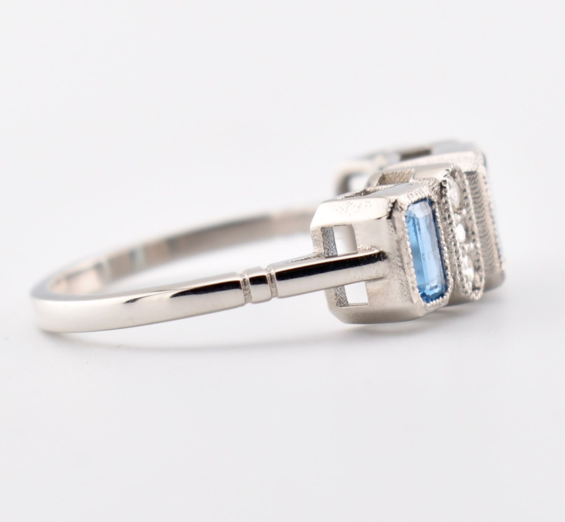 HALLMARKED PLATINUM AQUAMARINE & DIAMOND THREE STONE RING - Image 3 of 8