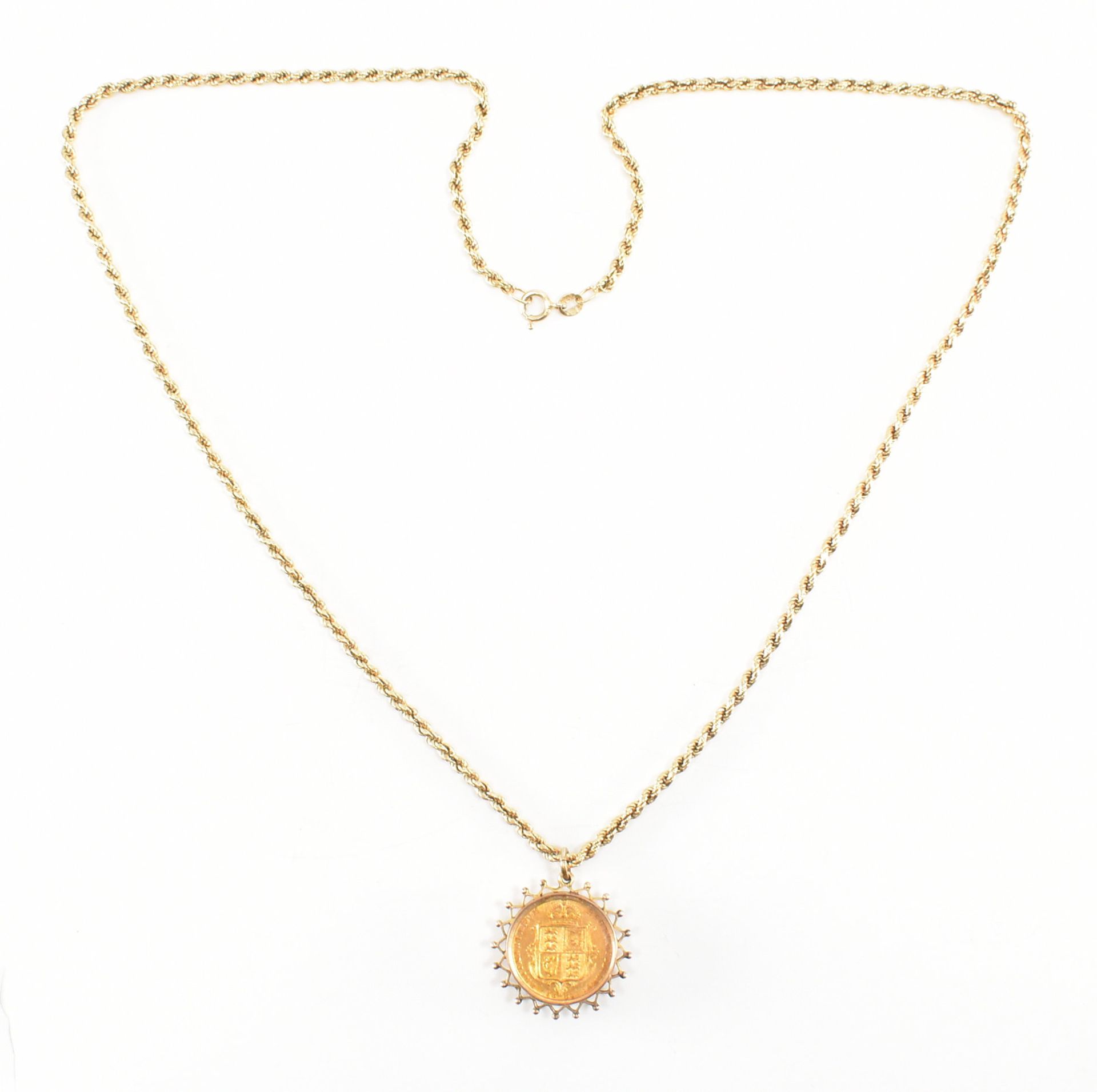 HALLMARKED 9CT GOLD CHAIN & VICTORIAN HALF SOVEREIGN PENDANT