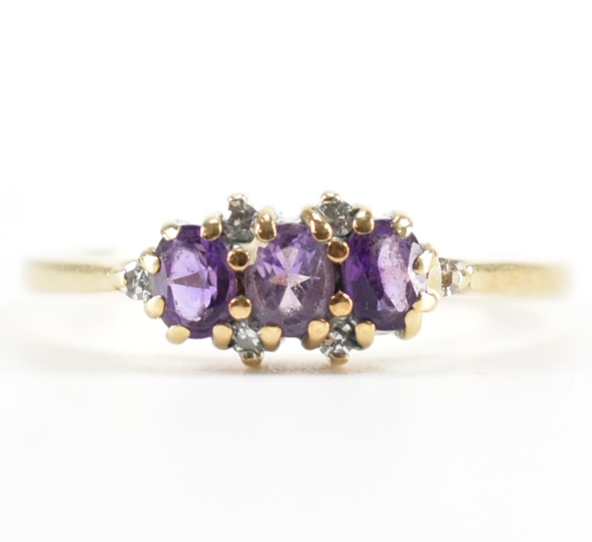 HALLMARKED 9CT GOLD AMETHYST & DIAMOND RING