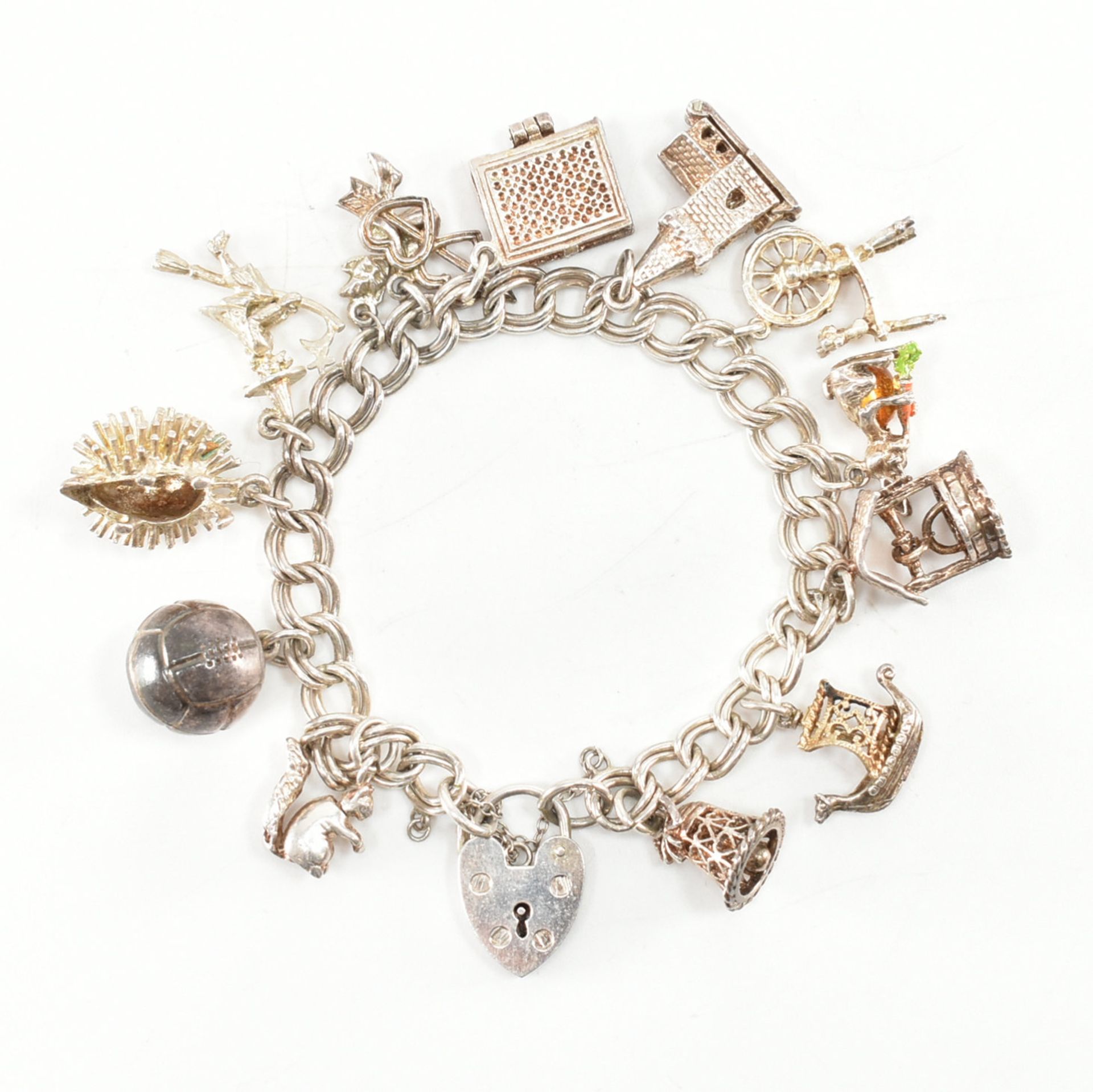 HALLMARKED SILVER CHARM BRACELET & CHARMS