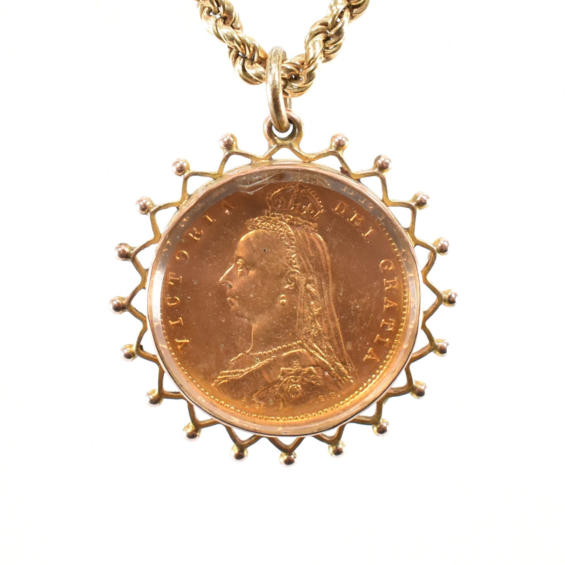 HALLMARKED 9CT GOLD CHAIN & VICTORIAN HALF SOVEREIGN PENDANT - Bild 2 aus 4